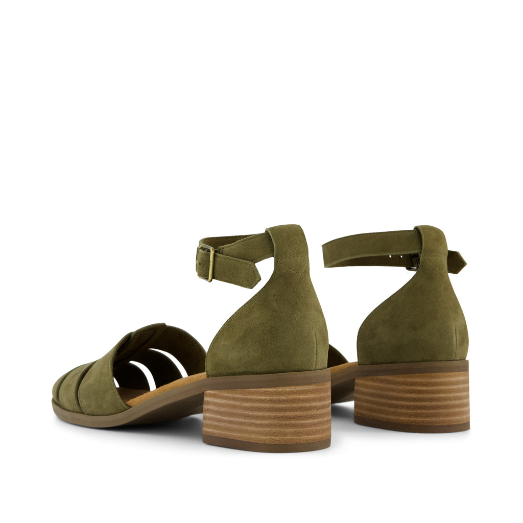 Jaclyn Fisherman Heel - Military Olive Kid Suede Back View