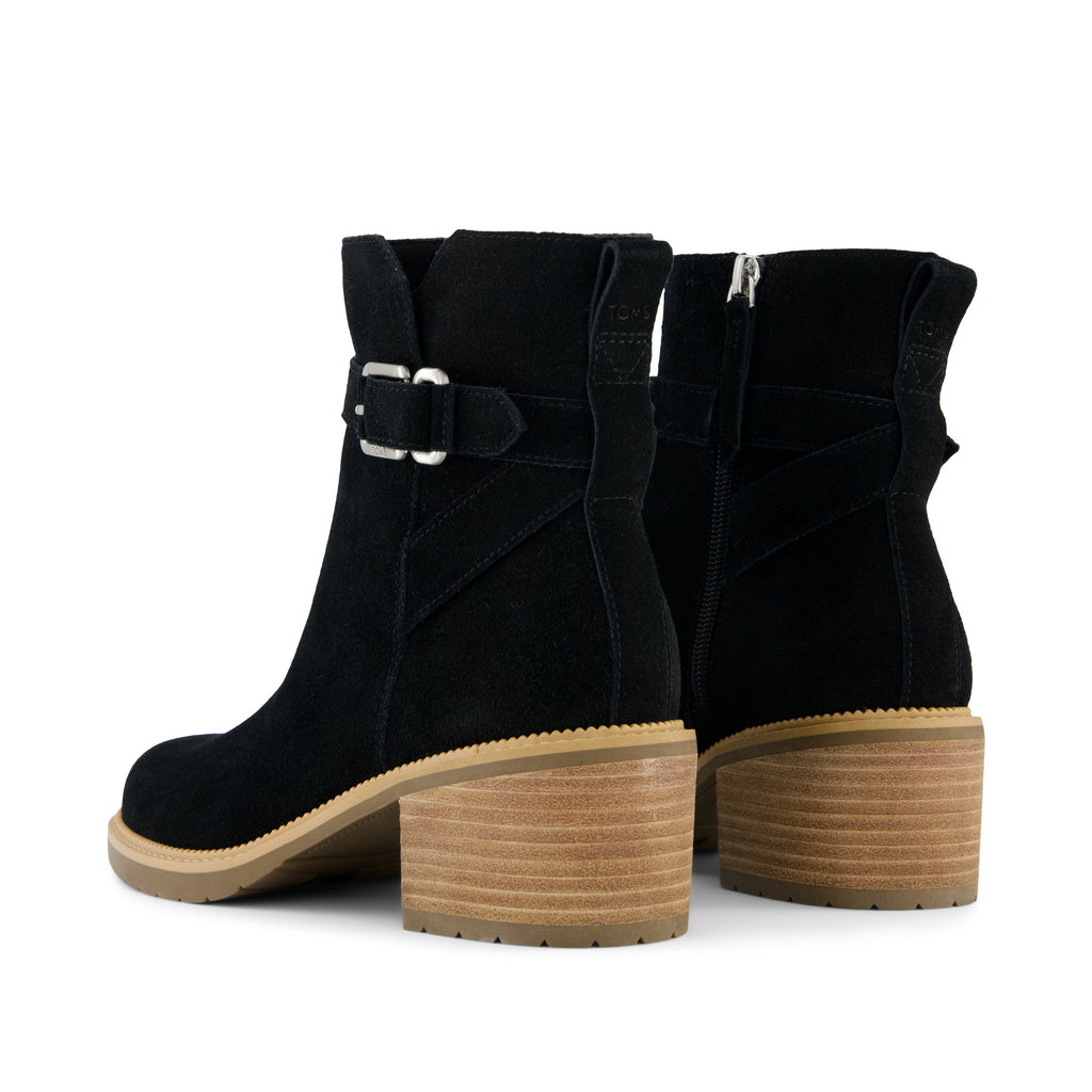 Hailey Buckle Ankle Boot - Water Resistant Black Suede Back View