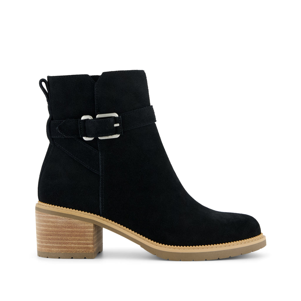 Hailey Buckle Ankle Boot - Water Resistant Black Suede Side View
