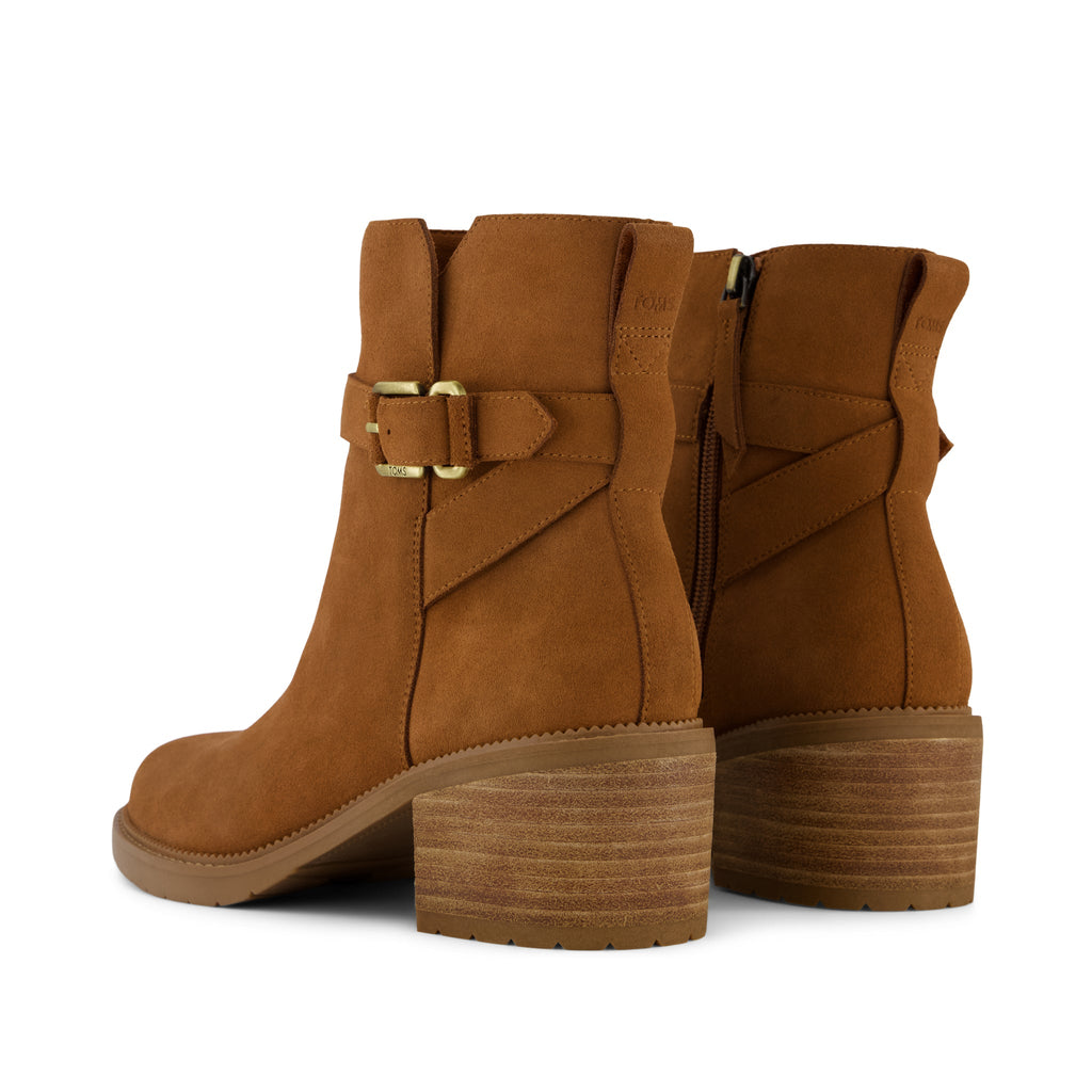 Hailey Buckle Ankle Boot - Water Resistant Amber Brown Suede Back View