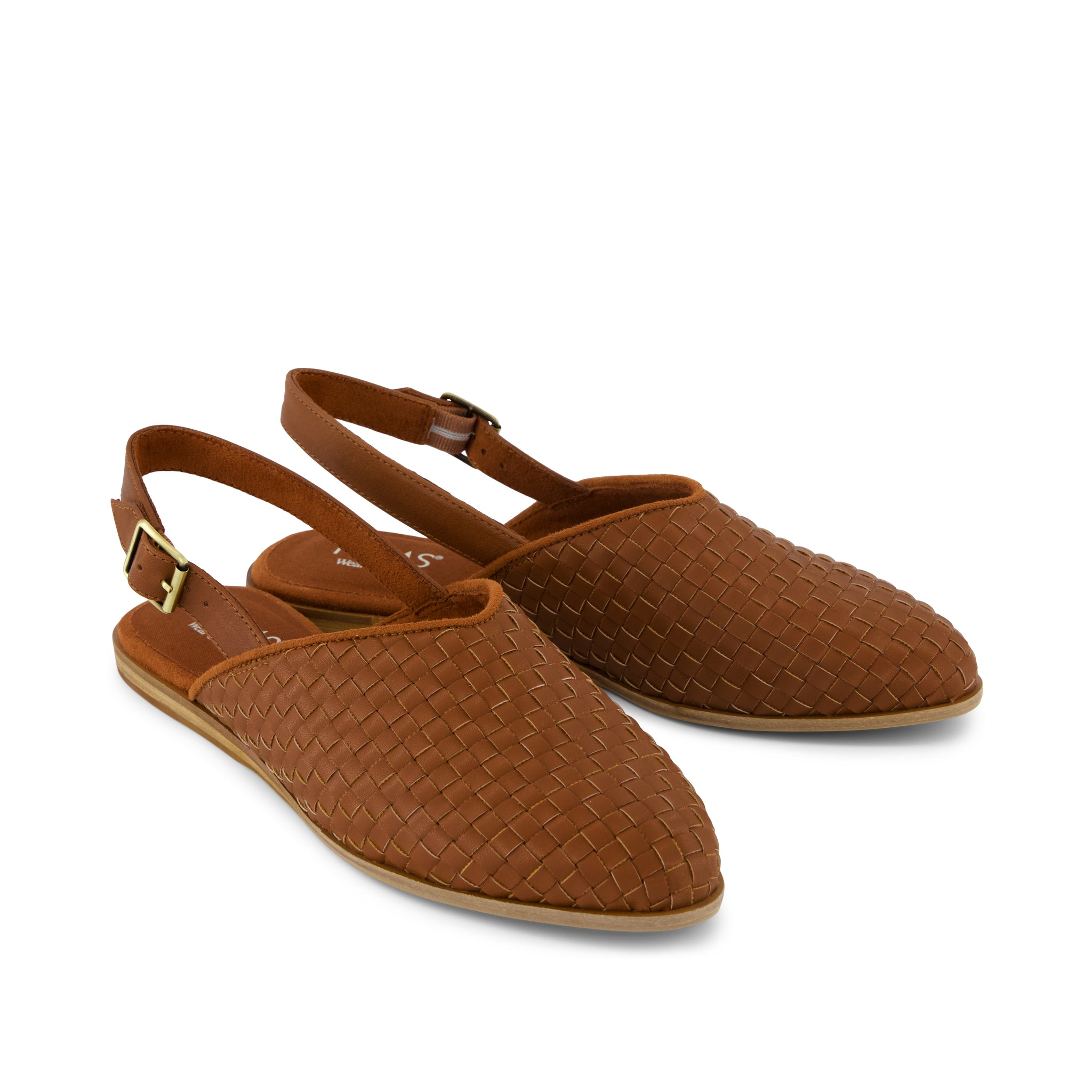 Womens Jade Slingback Flat Amber Brown Basketweave