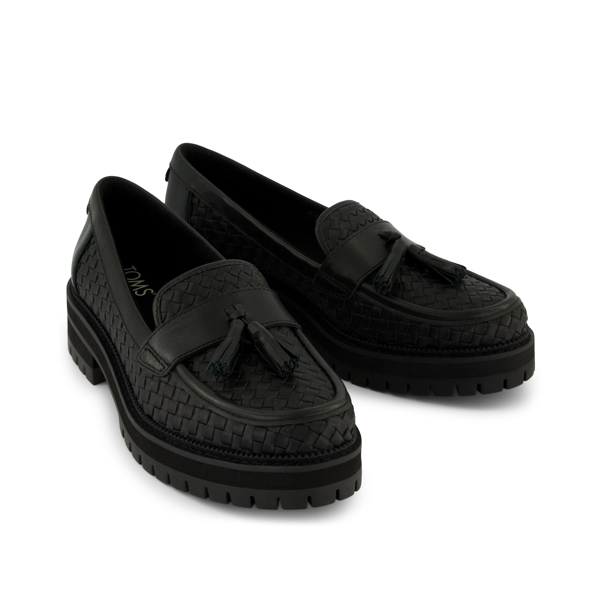 Cara Loafer - Black Leather Basketweave Front View