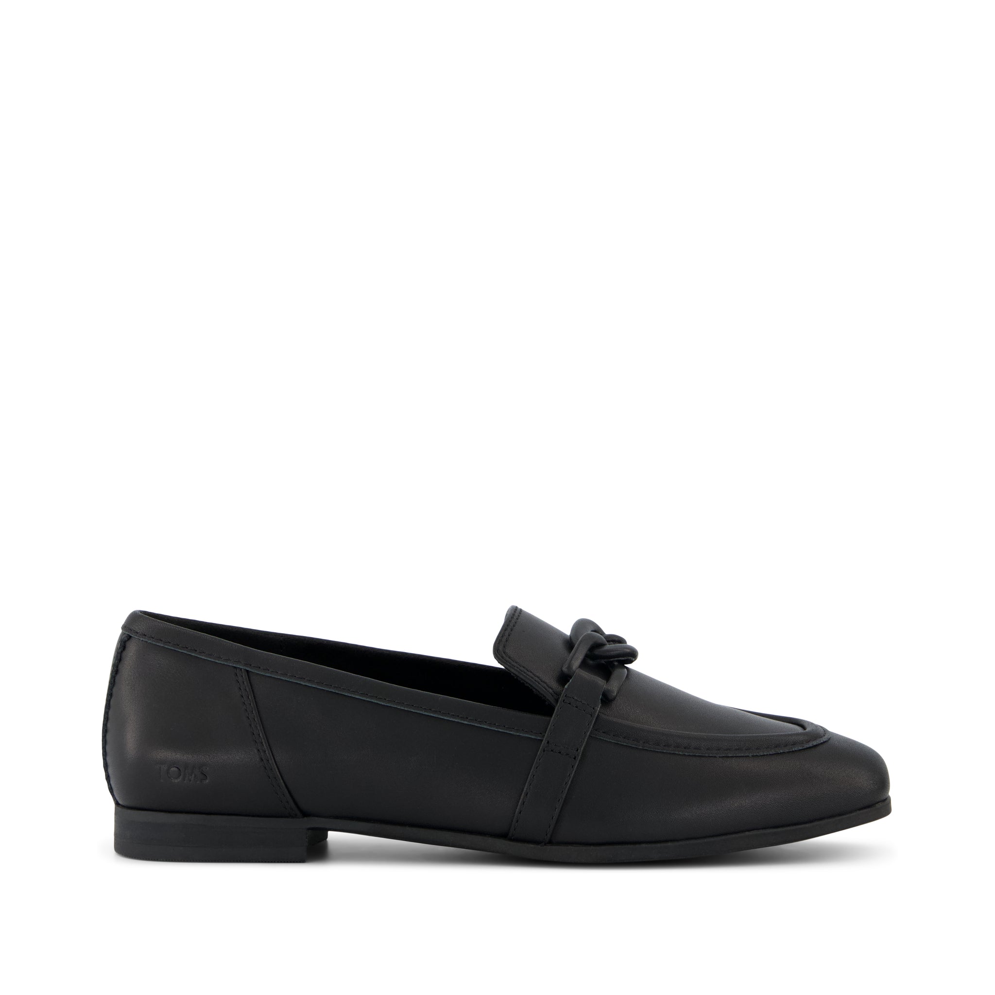 Lynette Loafer - All Black Leather with Chain Side View