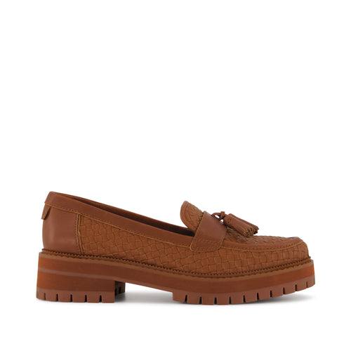 Womens Cara Loafer Amber Brown Basketweave Leather