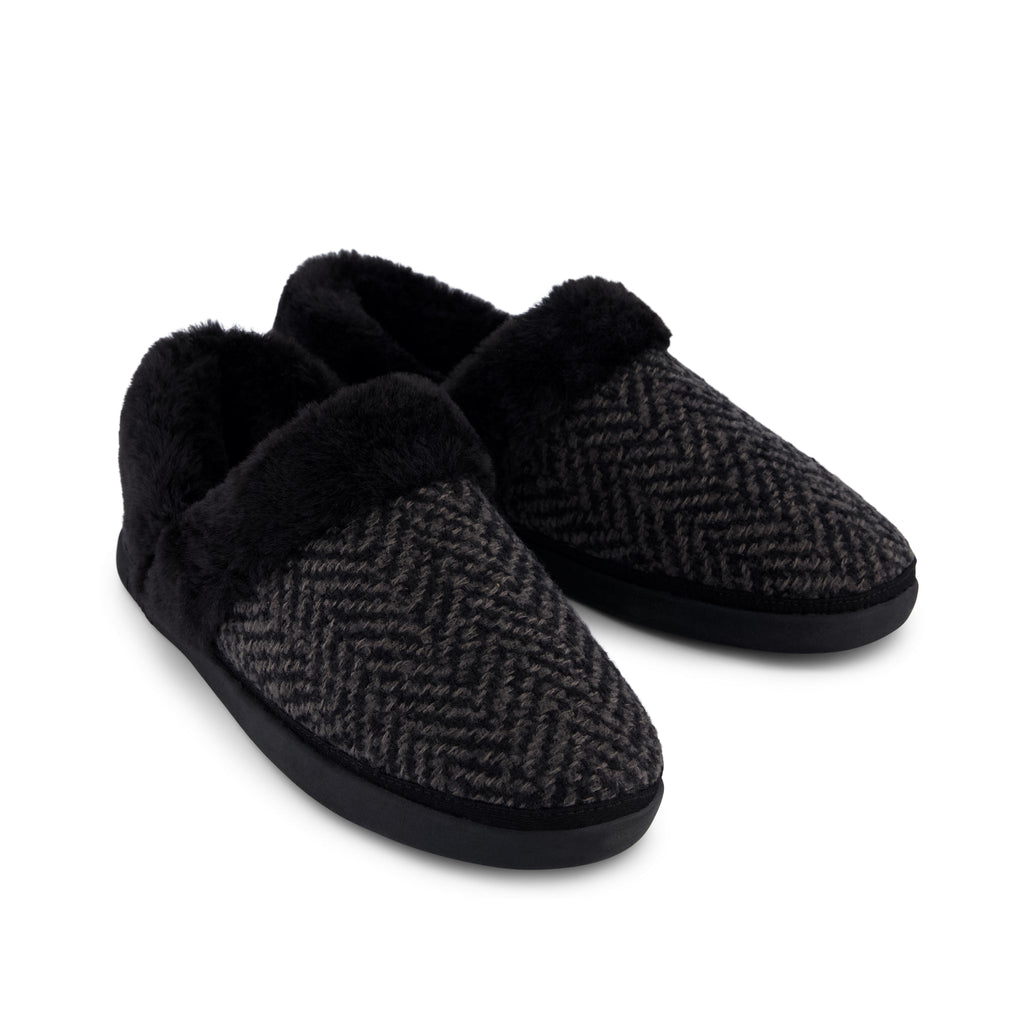 Oslo Convertible Slipper - Black Herringbone Front View
