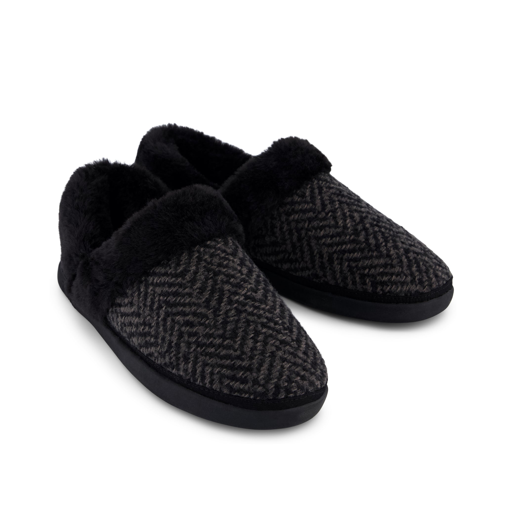Oslo Convertible Slipper - Black Herringbone Front View