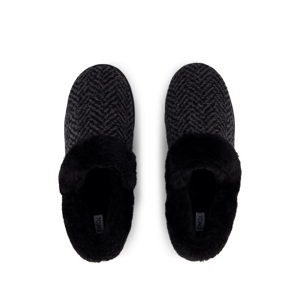 Oslo Convertible Slipper - Black Herringbone Top View