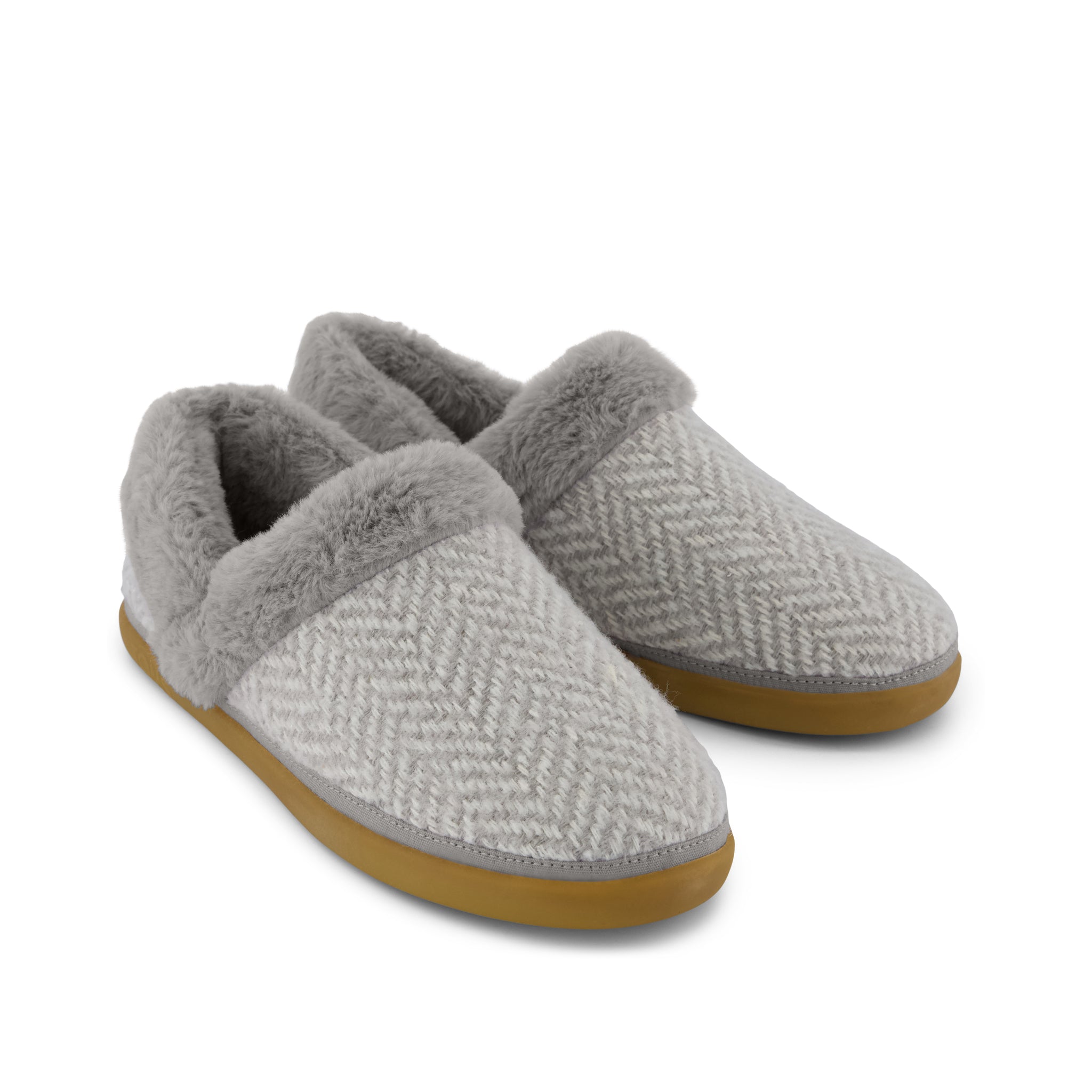 Oslo Convertible Slipper - Drizzle Grey Herringbone Front View