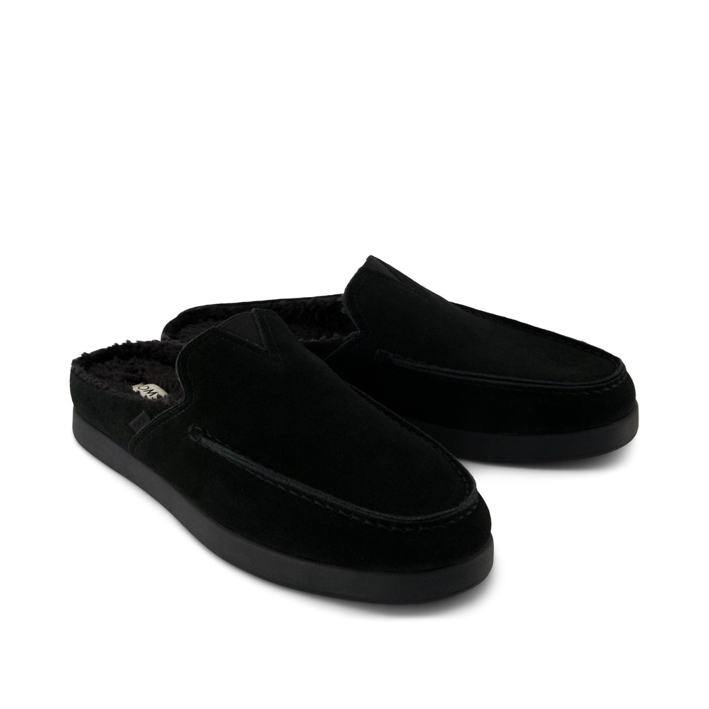 Alonso Mule - Black Suede w/ Faux Shearling Front View