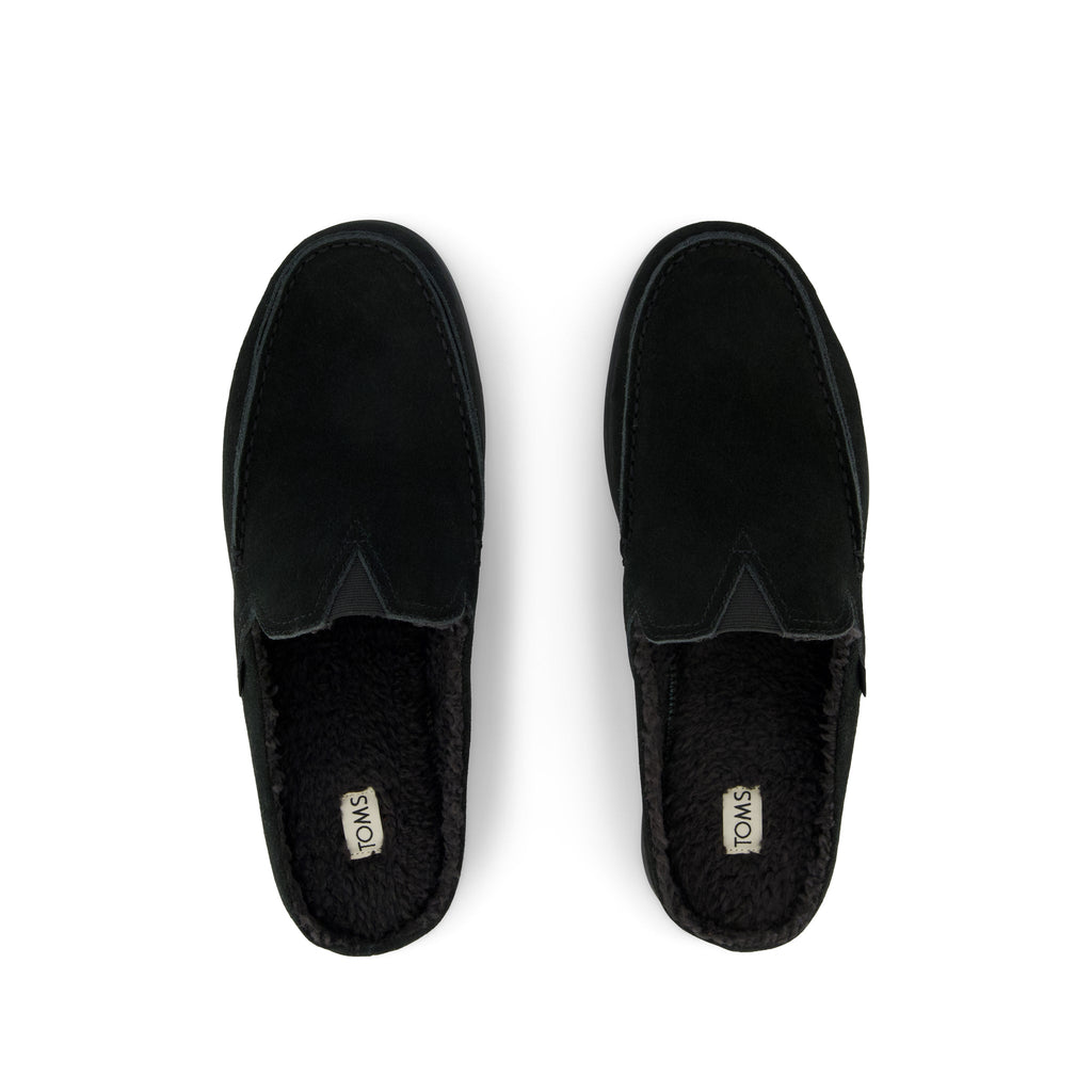 Alonso Mule - Black Suede w/ Faux Shearling Top View