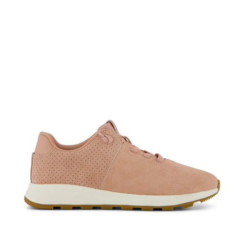 TRVL LITE Cabrillo Sneaker - Water Repellant Pink Café Crème and Perforated Suede Side View