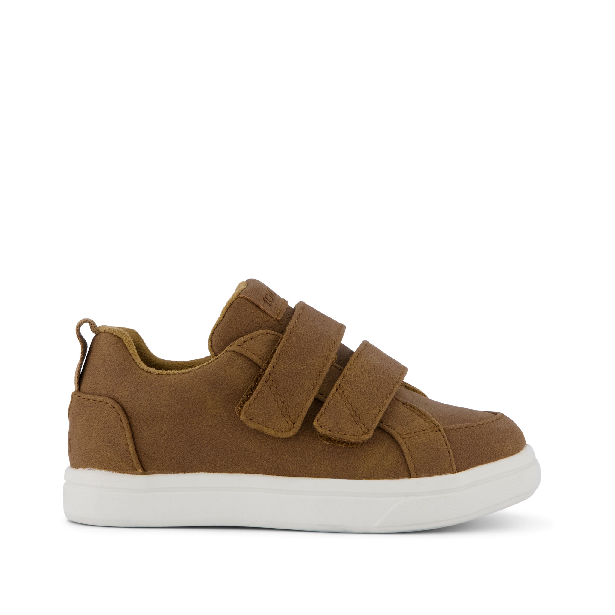 Cruz Double Strap Toddler Sneaker - Toffee Microsuede Side View