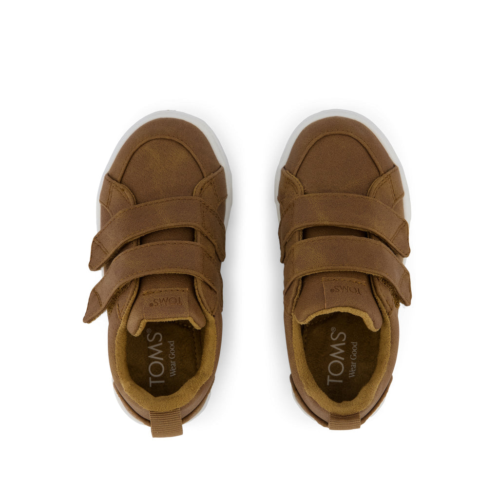 Cruz Double Strap Toddler Sneaker - Toffee Microsuede Top View