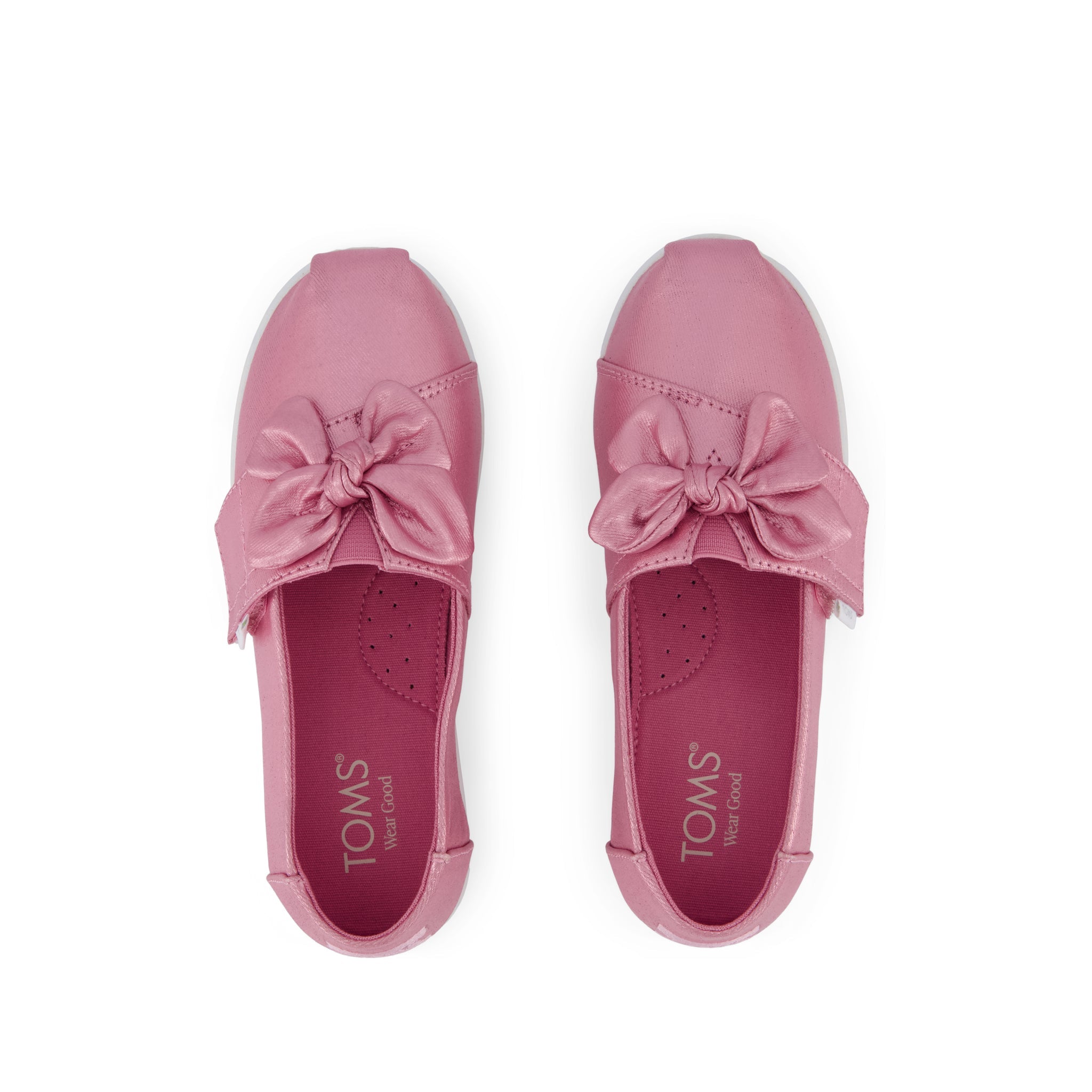 Alpargata Classic Kids Shoe - Rose Pink Metallic Twill with Bow Top View