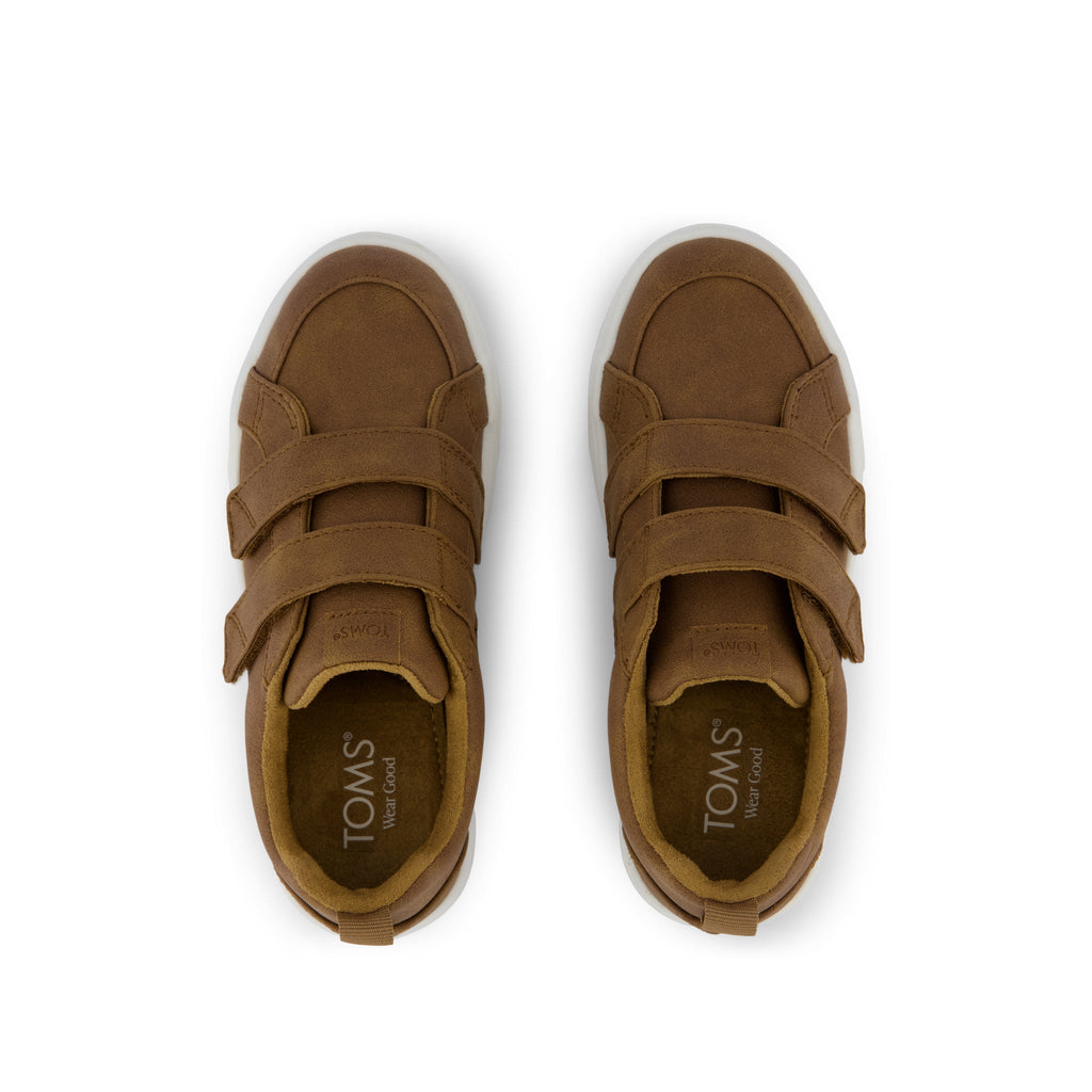 Cruz Double Strap Kids Sneaker - Toffee Microsuede Top View
