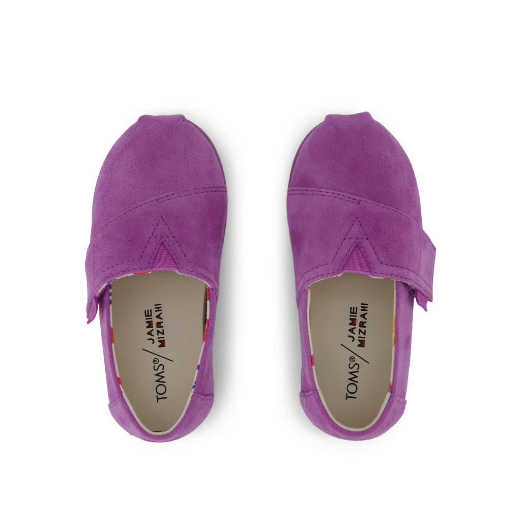 TOMS x Jamie Mizrahi Alpargata Classic Toddler Shoe -  Water Repellent Bright Mulberry Suede Top View