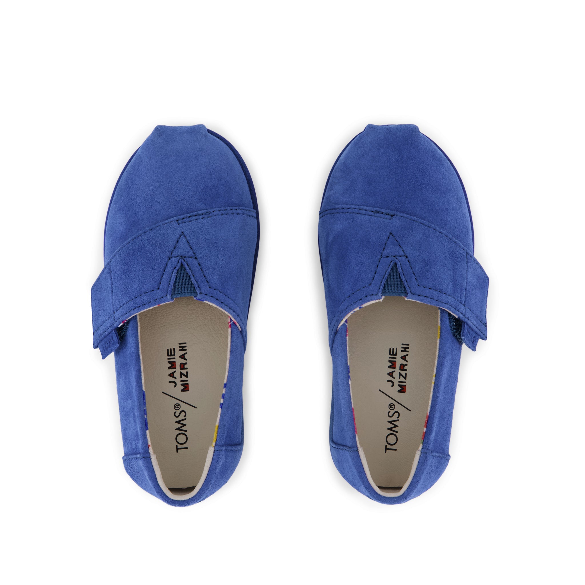 TOMS x Jamie Mizrahi Alpargata Classic Toddler Shoe - Water Repellent Electric Blue Suede Top View
