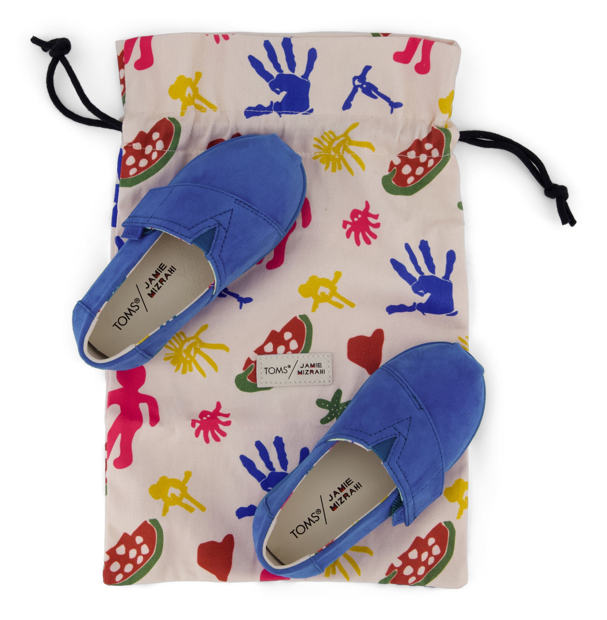 TOMS x Jamie Mizrahi Alpargata Classic Toddler Shoe - Water Repellent Electric Blue Suede Dust Bag View