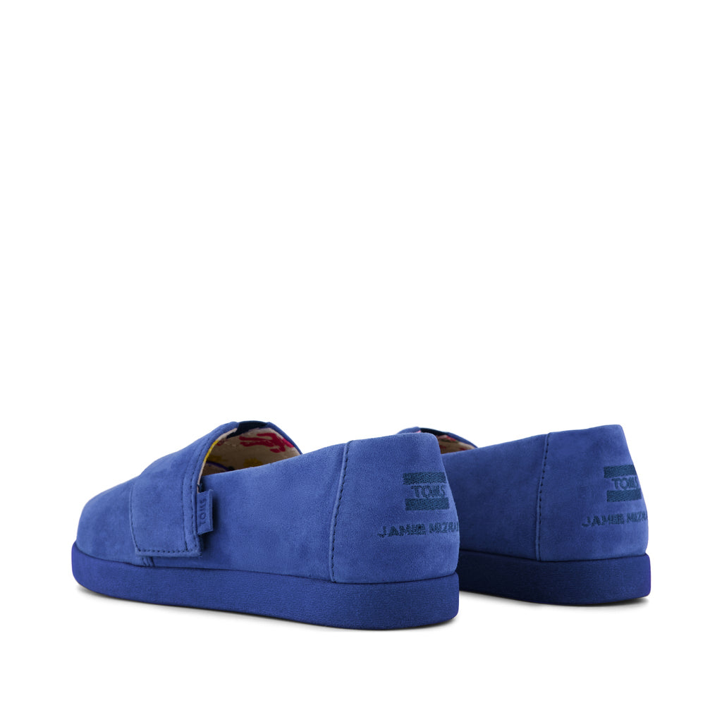 TOMS x Jamie Mizrahi Alpargata Classic Kids  Shoe - Water Repellent Electric Blue Suede Back View