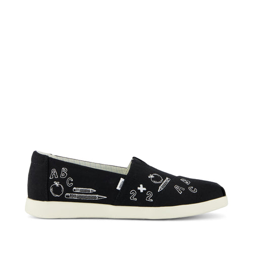 Alpargata Plus - Black Slub Woven Back To School Doodle Embroidery Side View