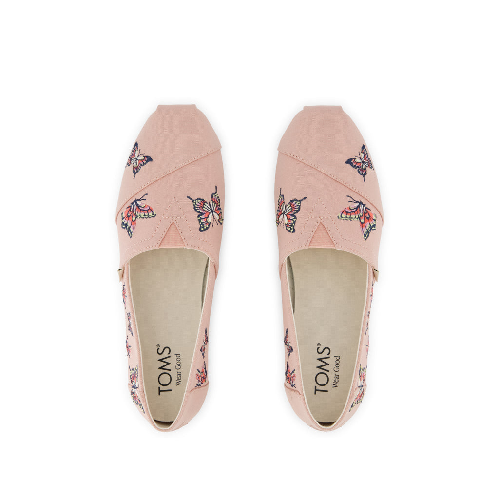 Alpargata Classic - Pale Rose Canvas with Embroidered Butterflies Top View