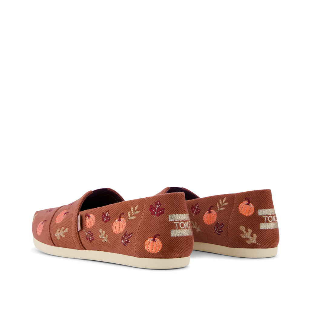 Alpargata Classic - Amber Brown Corduroy Embroidered Pumpkins Back View