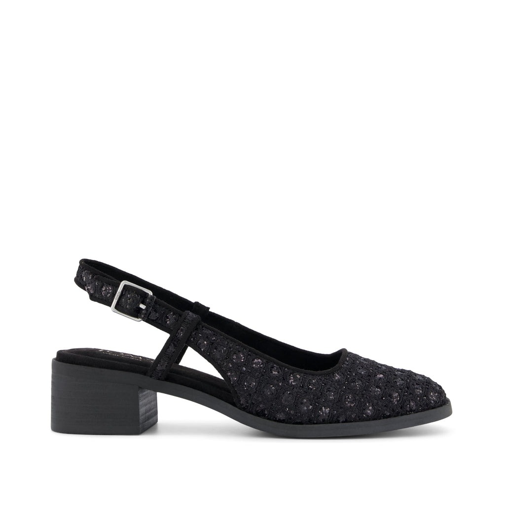 Jaclyn Heel - Black Geometric Sequins Side View
