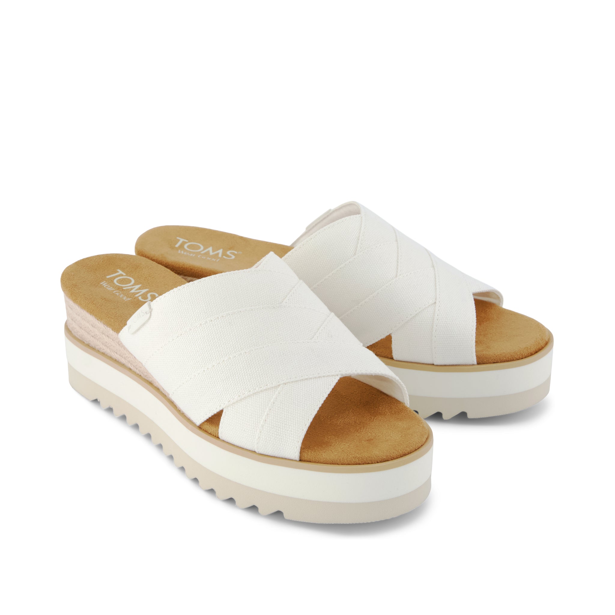 Diana Mule Wedge Sandal - White Canvas Front View