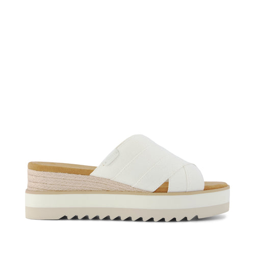 Diana Mule Wedge Sandal - White Canvas Side View