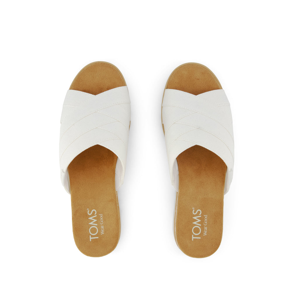 Diana Mule Wedge Sandal - White Canvas Top View