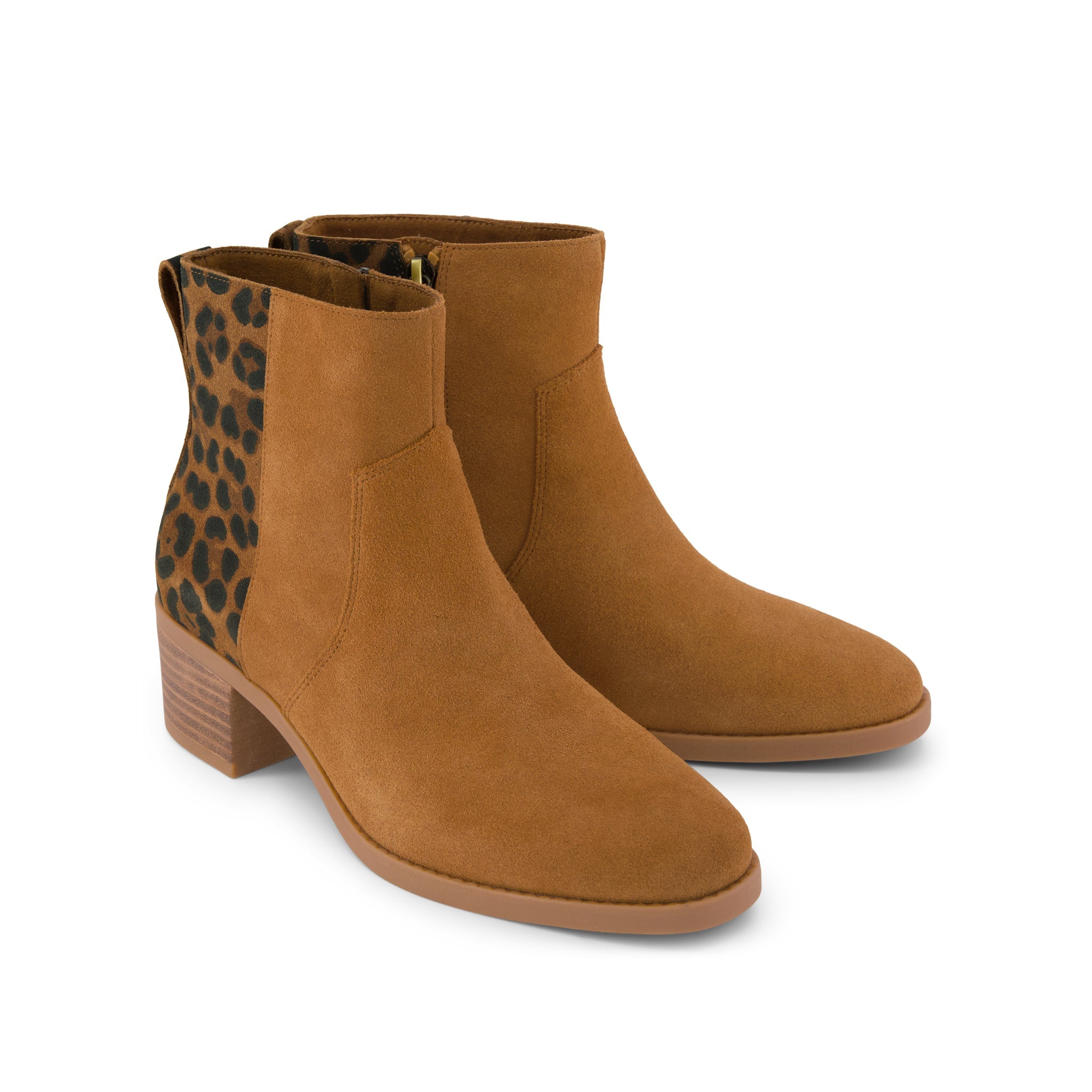 Delilah Heeled Boot - Water Repellent Brown Sugar Leopard Suede Front View