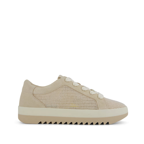 Rea Lace-Up Platform Sneaker - Natural Mesh and Suede Side View