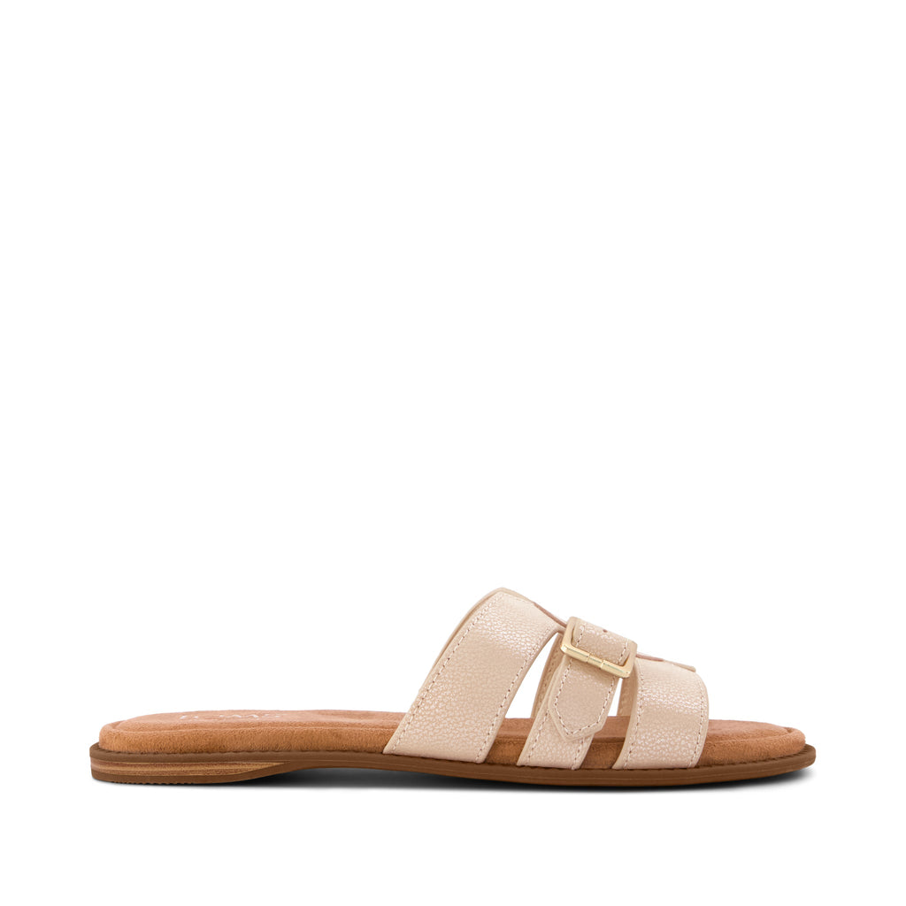 Sol Slide Sandal - Champagne Shimmer Suede Side View