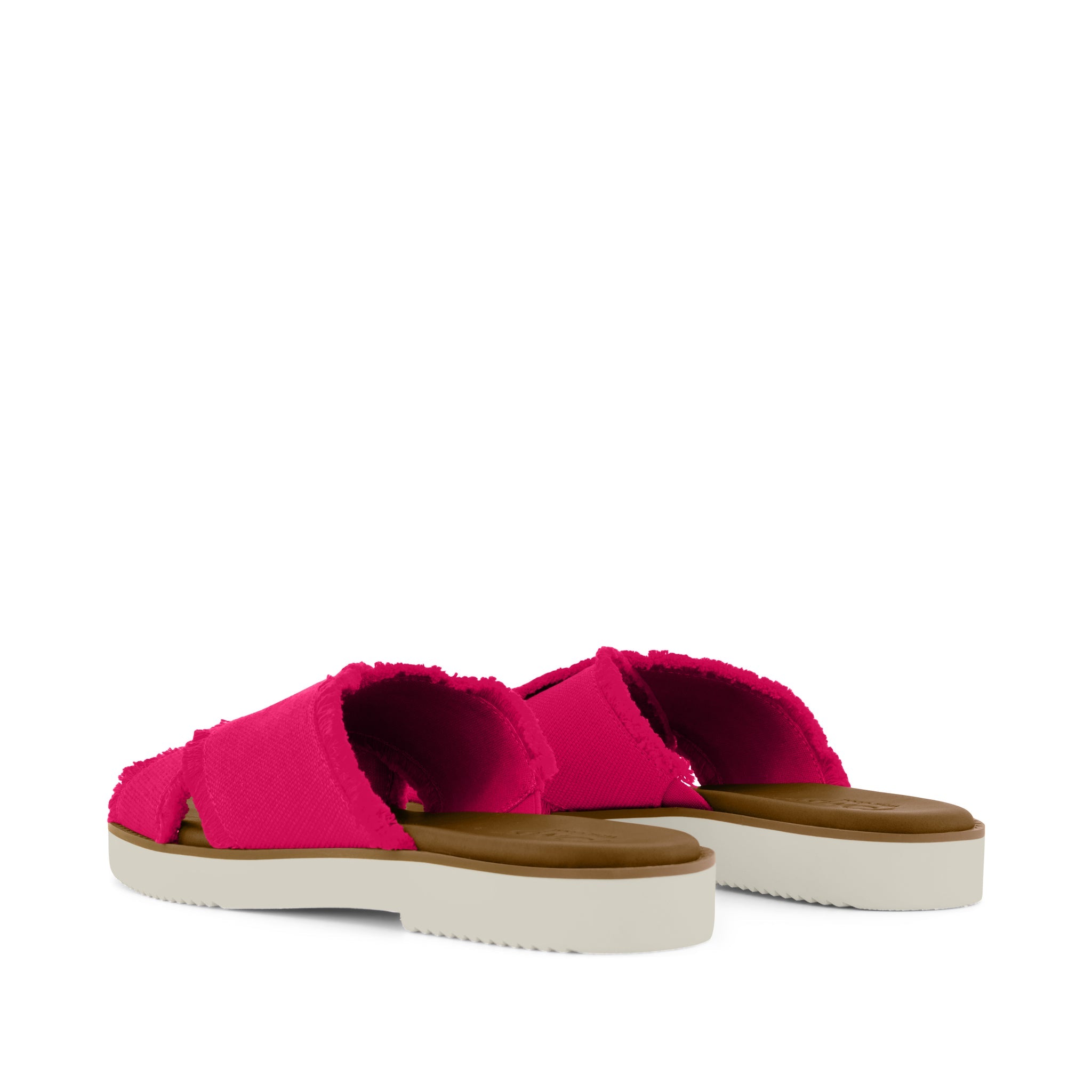 Mae Crossover Slide Sandal - Fuchsia Heritage Canvas Fray Back View