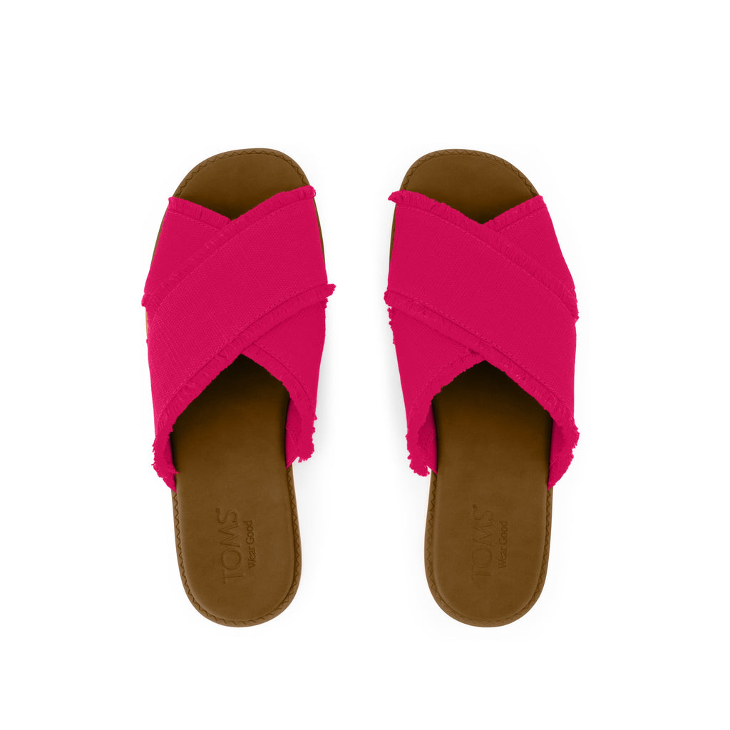 Mae Crossover Slide Sandal - Fuchsia Heritage Canvas Fray Top View