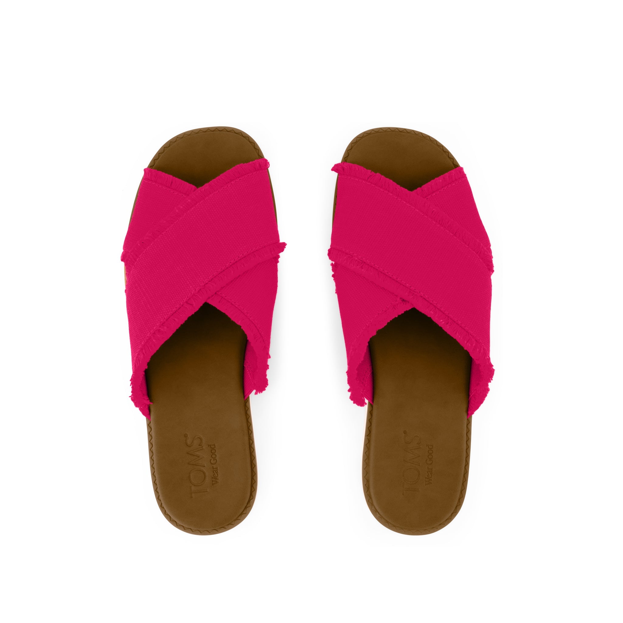 Mae Crossover Slide Sandal - Fuchsia Heritage Canvas Fray Top View
