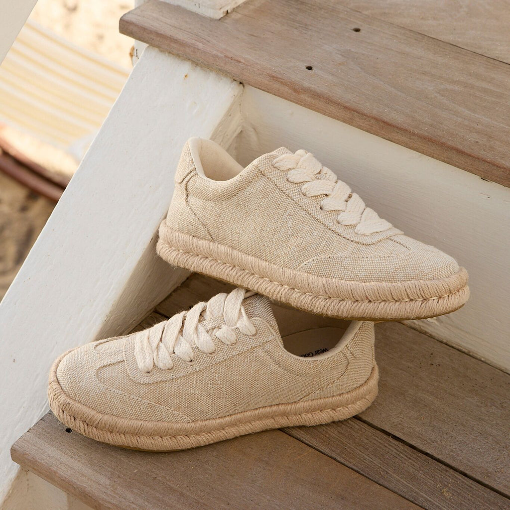 Laydown image of the natural Jesse espadrille lace up sneaker