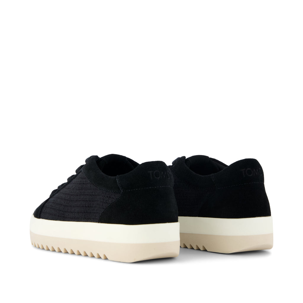 Rea Lace-Up Platform Sneaker - Black Mesh and Suede Back View
