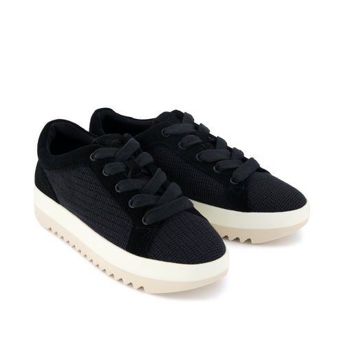 Rea Lace-Up Platform Sneaker - Black Mesh and Suede Front View