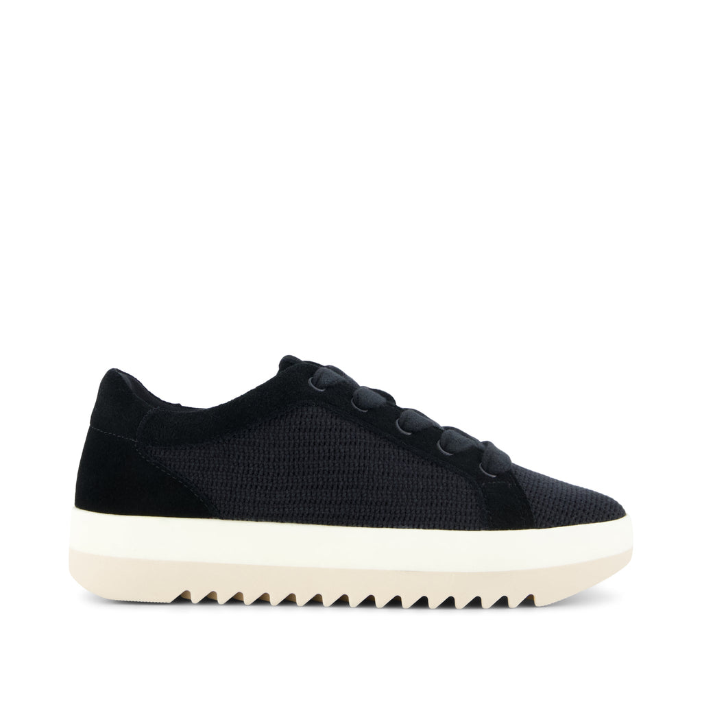 Rea Lace-Up Platform Sneaker - Black Mesh and Suede Side View