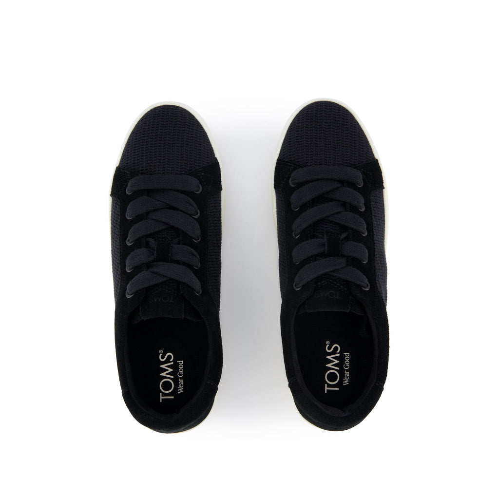 Rea Lace-Up Platform Sneaker - Black Mesh and Suede Top View