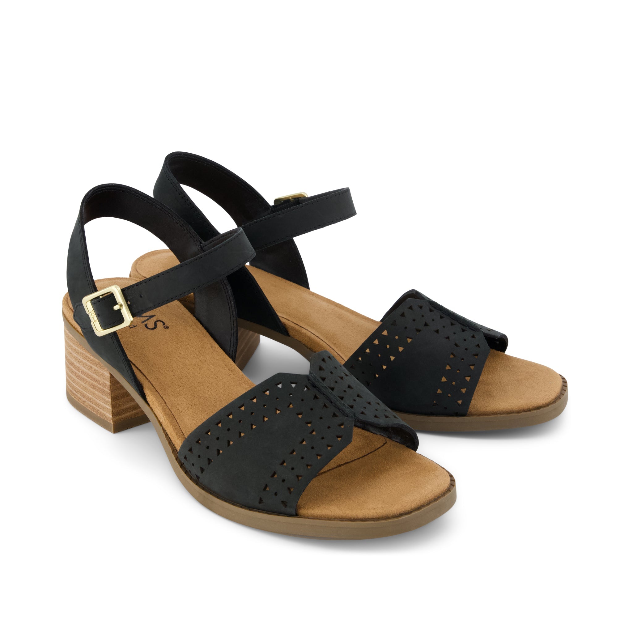Eloise Sandal - Black Perforated Leather Front View