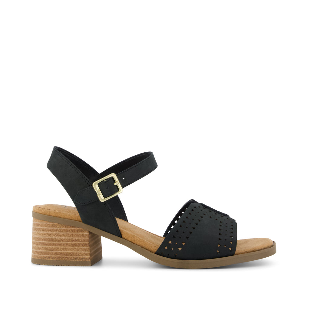 Eloise Sandal - Black Perforated Leather Side View