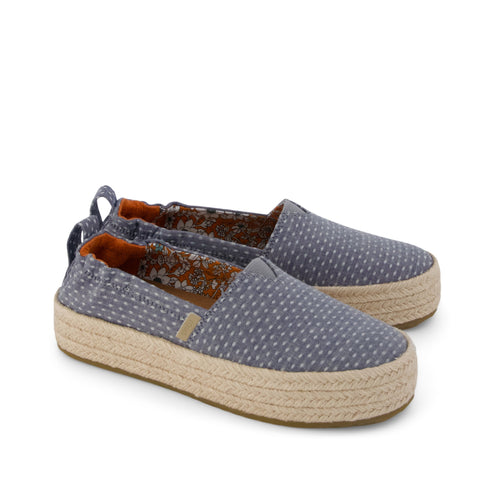 Valencia Platform Kids Espadrille - Niagara Mist Chambray Dot  Front View