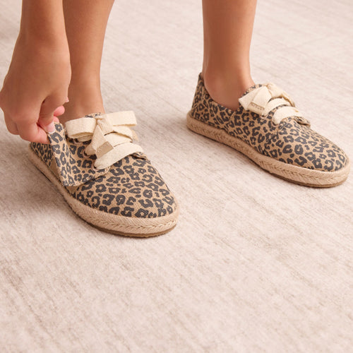 On figure image of the Kid's leopard Carolina Lace-up Espadrille