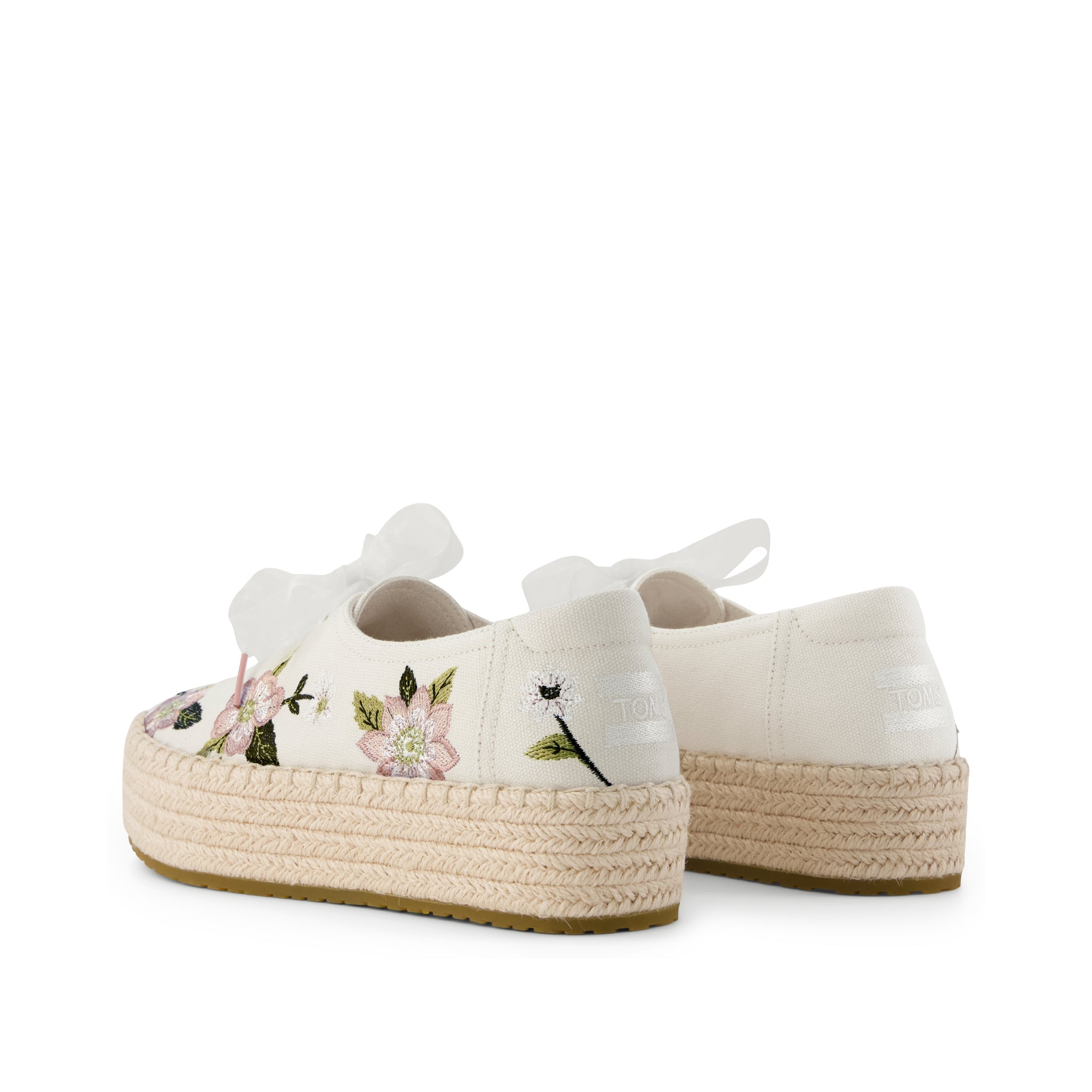 Valencia Lace-Up Platform Espadrille - Natural Embroidered Floral Back View