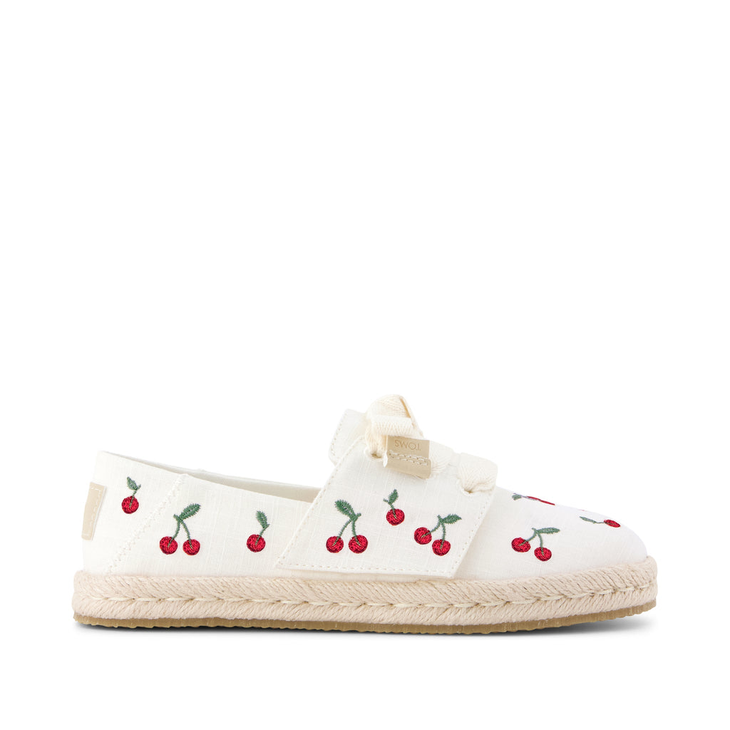 Carolina Lace-Up Kids Espadrille - Embroidered Cherries Side View