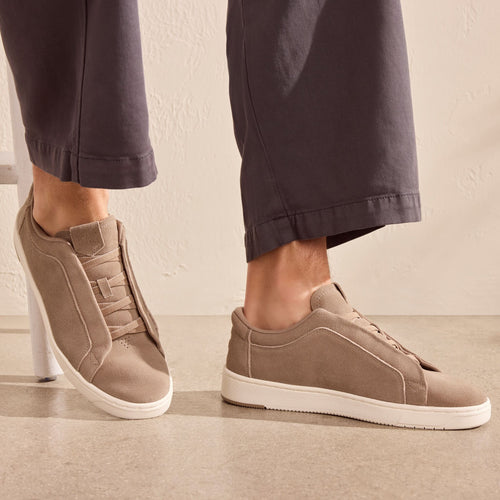 On model image of the Mens TRVL Lite Miles Lace-Up Sneaker Water Resistant Dune Suede