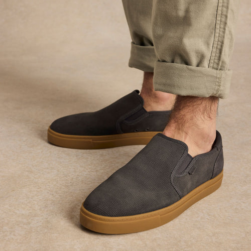 On model image of the Mens Baja Slip On Sneaker Forged Iron Suede