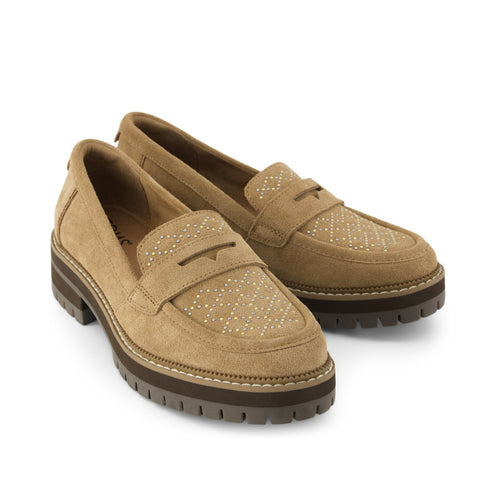 Cara Loafer - Toffee Suede w/ Studs Front View